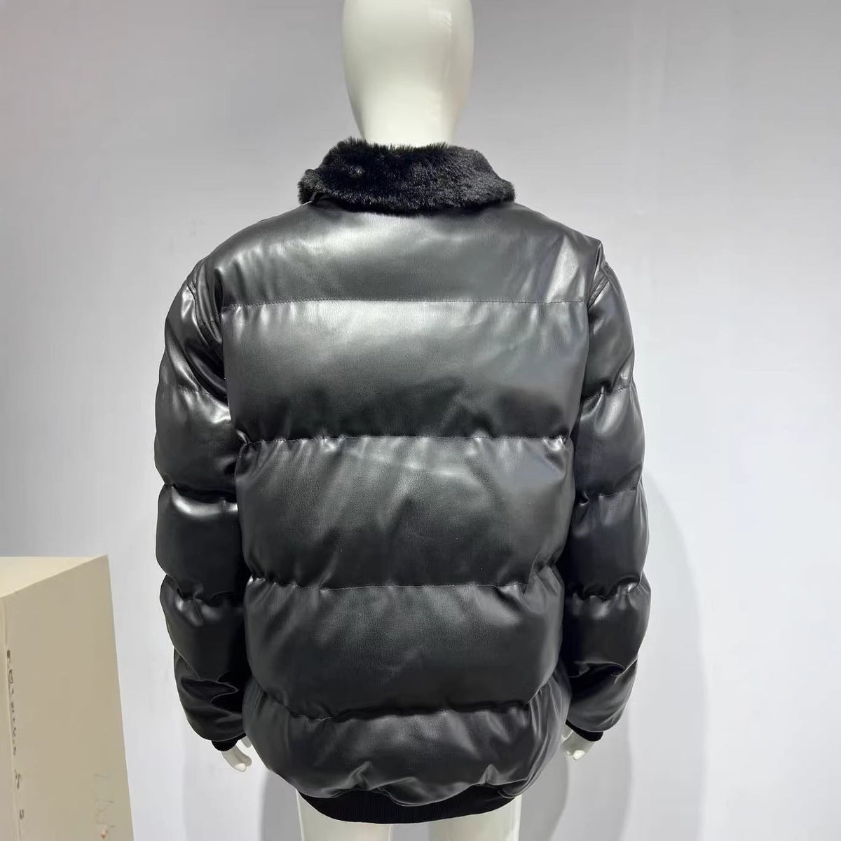 Motorcycle Leather Jacket With A Sheepskin Lapel