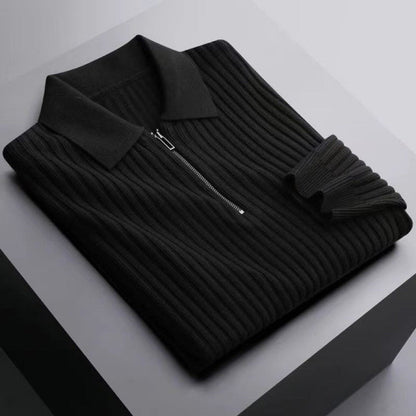 Lapel Knitted Polo Shirt Warm Bedford Cord Sweater Men's Half Zipper Knitted Top