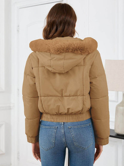 Pocketed Long Sleeve Cropped Hooded Winter Coat for Women