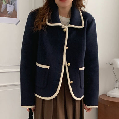 French Lapel Contrast Bezel Trim Chic Loose Jacket