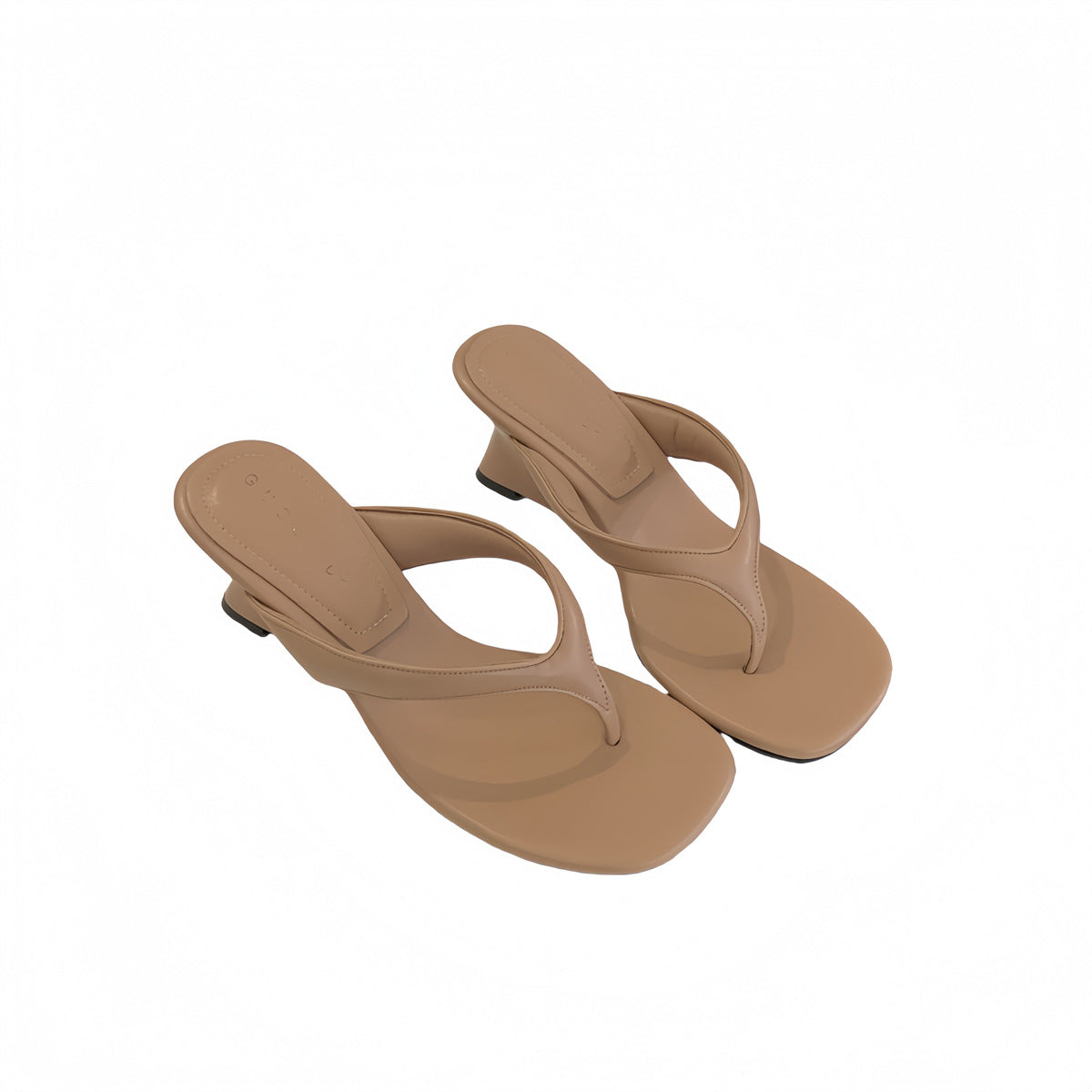 Square-toe Wedge Thong Sandals With High Heels