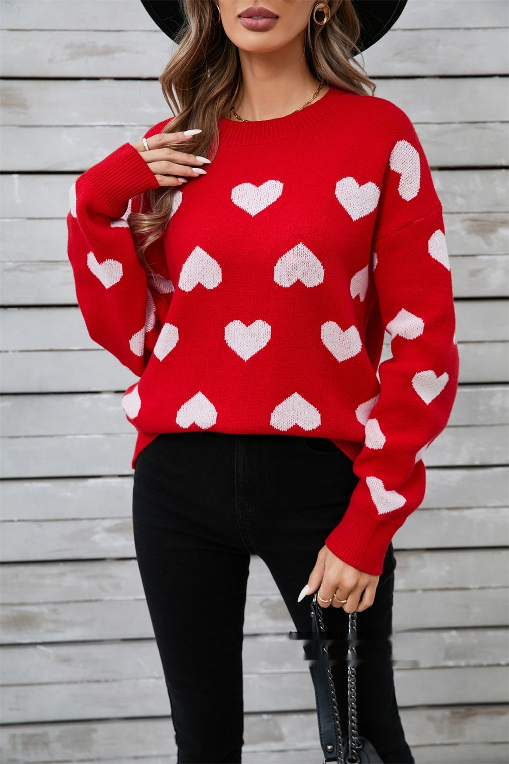 New Womens Heart Shaped Sweater For Valentines Day Crew Neck Plus Size
