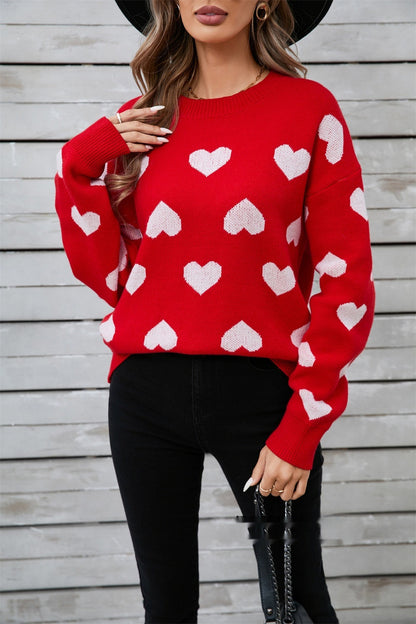 New Womens Heart Shaped Sweater For Valentines Day Crew Neck Plus Size