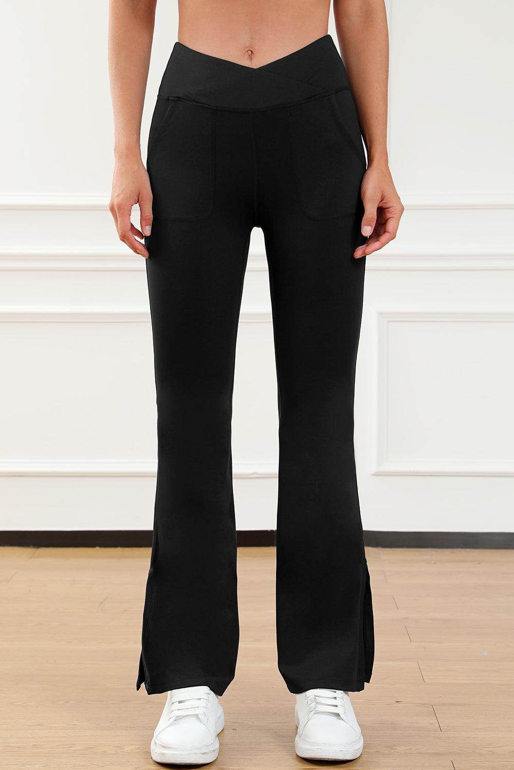 Wide Waistband Slit Bootcut Active Pants for Women