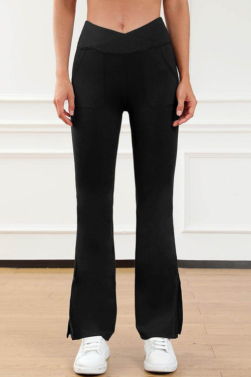 Wide Waistband Slit Bootcut Active Pants for Women