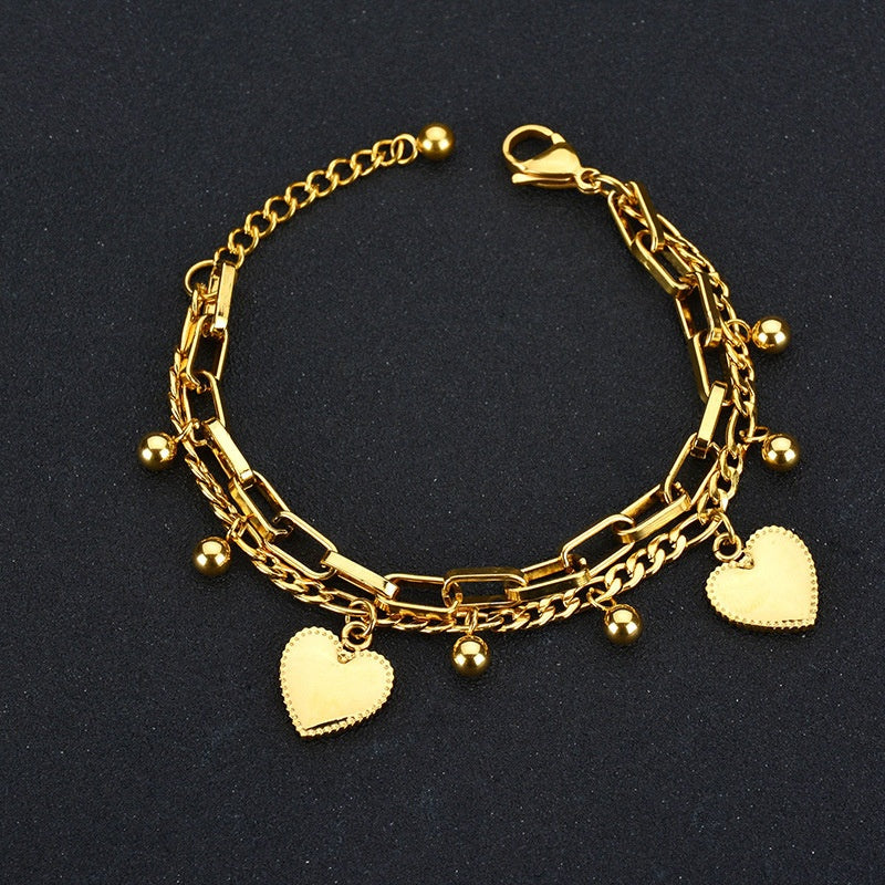 Stainless Steel Mixed Chain Heart Charm Bracelet For Women