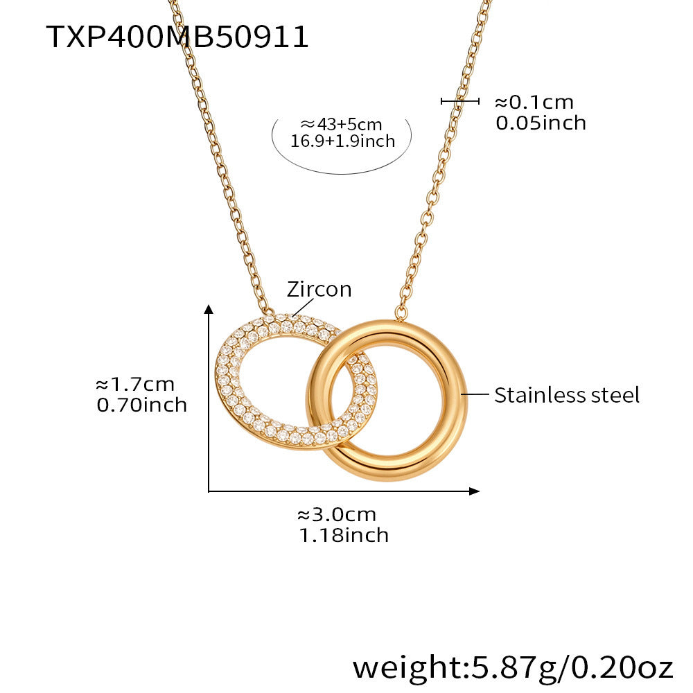 Minimalist Fashion Double-ring Zircon-inlaid Bracelet Necklace