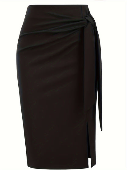 Elegant Monochrome High-waisted Knee-length Skirt For Women