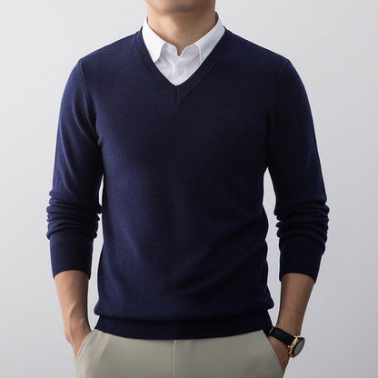 V-neck Base-layer Sweater Slim-fit Mens Knitwear