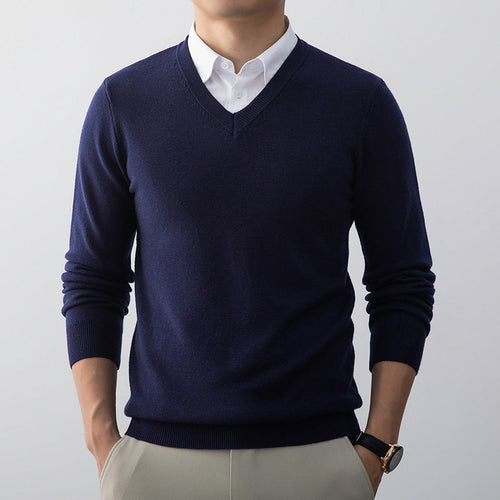 V-neck Base-layer Sweater Slim-fit Mens Knitwear