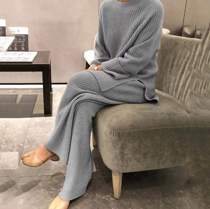 Knitted Sweater Wide-leg Pants Suit Women