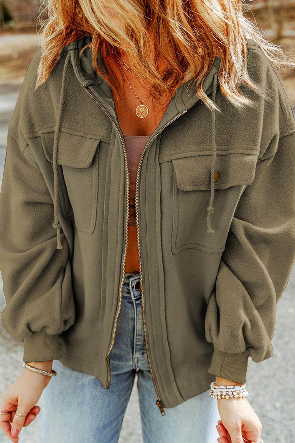 Zip-Up Drawstring Hooded Jacket for Men and Women
