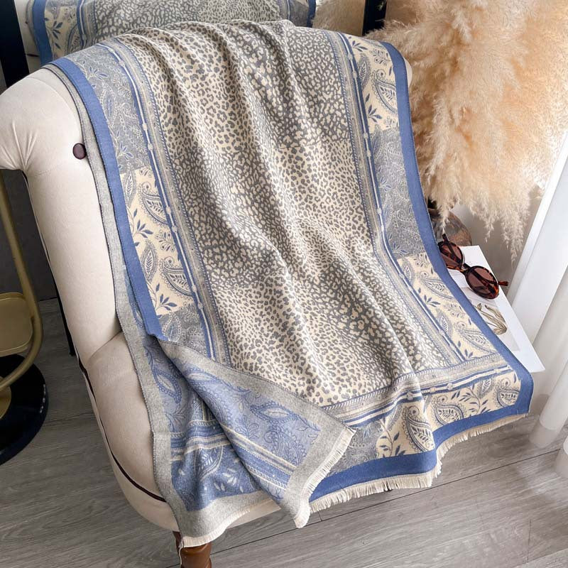 Cashew Flower Leopard Print Patchwork Jacquard Reversible Scarf