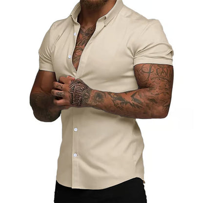 Solid-color Shirt Thin Short-sleeve Shirt For Men