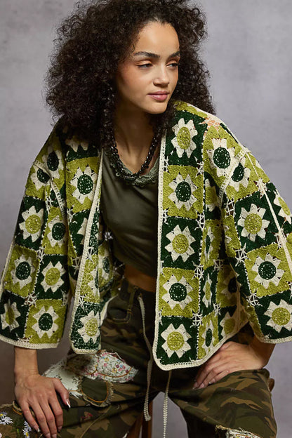 POL Open Front Cardigan with Varied Patterns