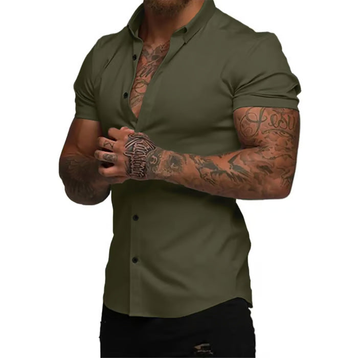 Solid-color Shirt Thin Short-sleeve Shirt For Men