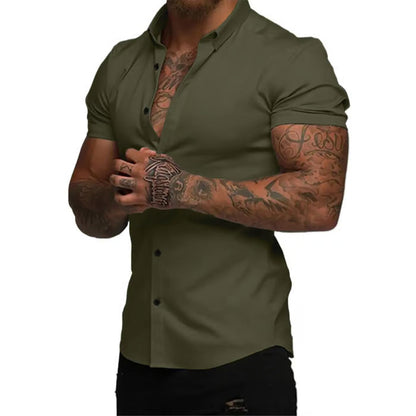 Solid-color Shirt Thin Short-sleeve Shirt For Men