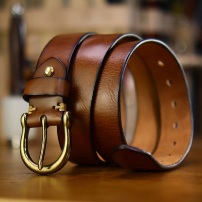 Thickened Full-grain Vintage Belt With Hand-stitched Detailing For Men