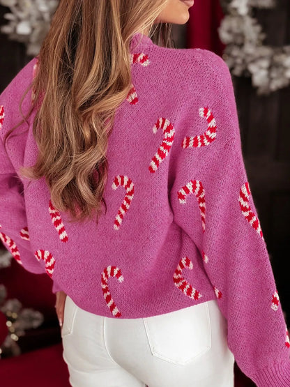 Christmas Candy Cane Holiday Drop Shoulder Sweater