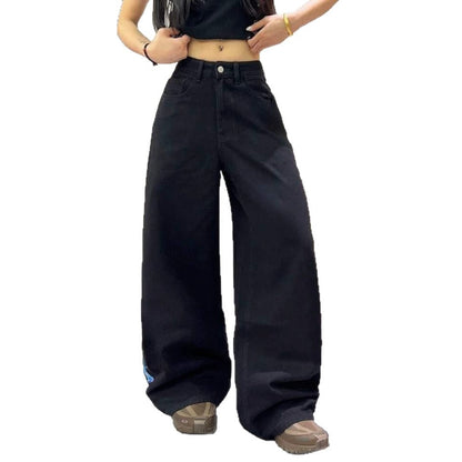 Women's Printed Washed Jeans Wide Leg Loose Straight