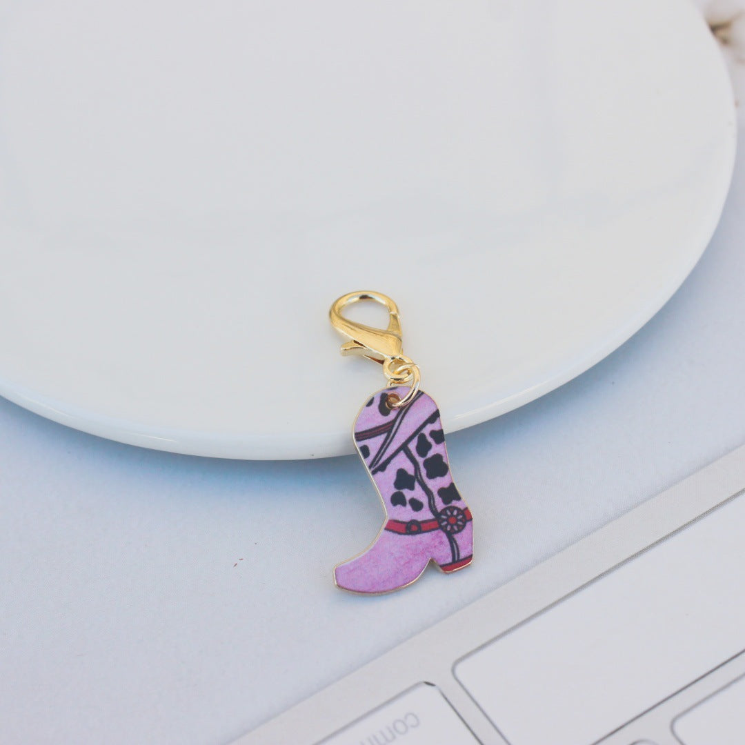 Alloy Vintage Denim Boots Print Ornament Pendant Keychain