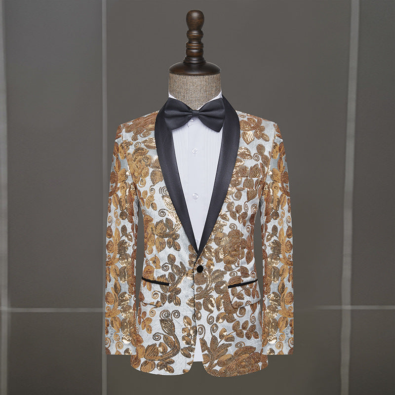 Mens Velvet Sequin Casual Versatile Blazer