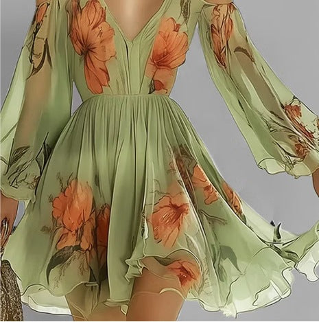 Off-shoulder Long-sleeve Chiffon Dress For Women