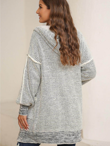 Open Front Hooded Winter Coat with Pockets for Women