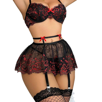 Lace Sexy Backless See-through Underwear Sexy Suit Women 4 PCs Set