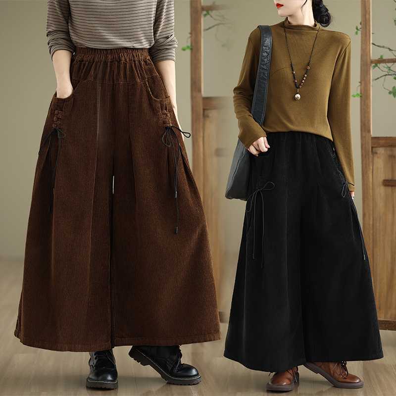 Solid-color Corduroy Casual Wide-leg Pants