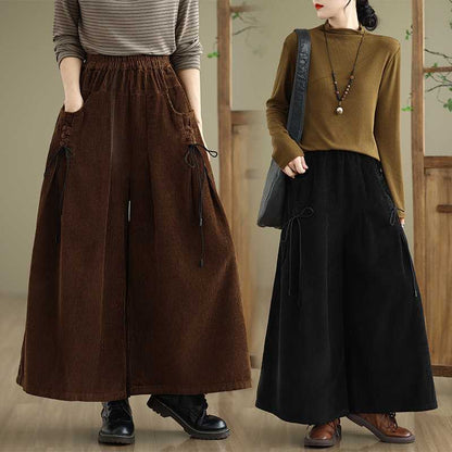 Solid-color Corduroy Casual Wide-leg Pants