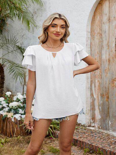 Cutout Round Neck Short Sleeve Blouse for Women Fashion