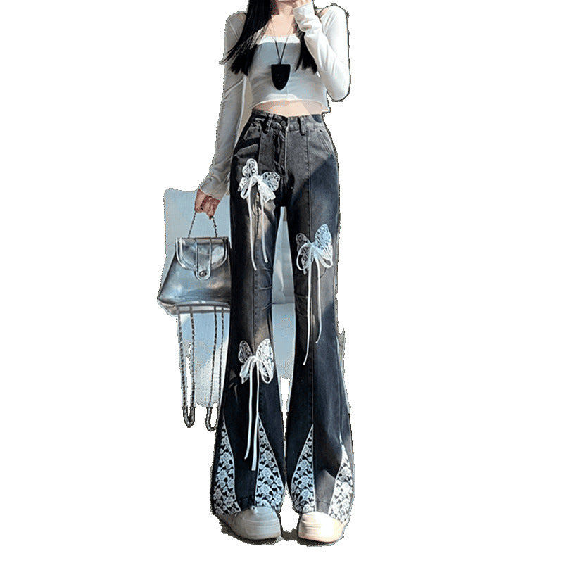 Lace Bow Denim Jeans For Women