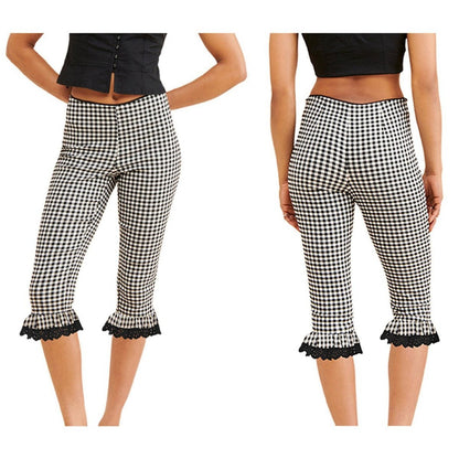 Womens Capri Pants With A Plaid Lace Flounce Hem