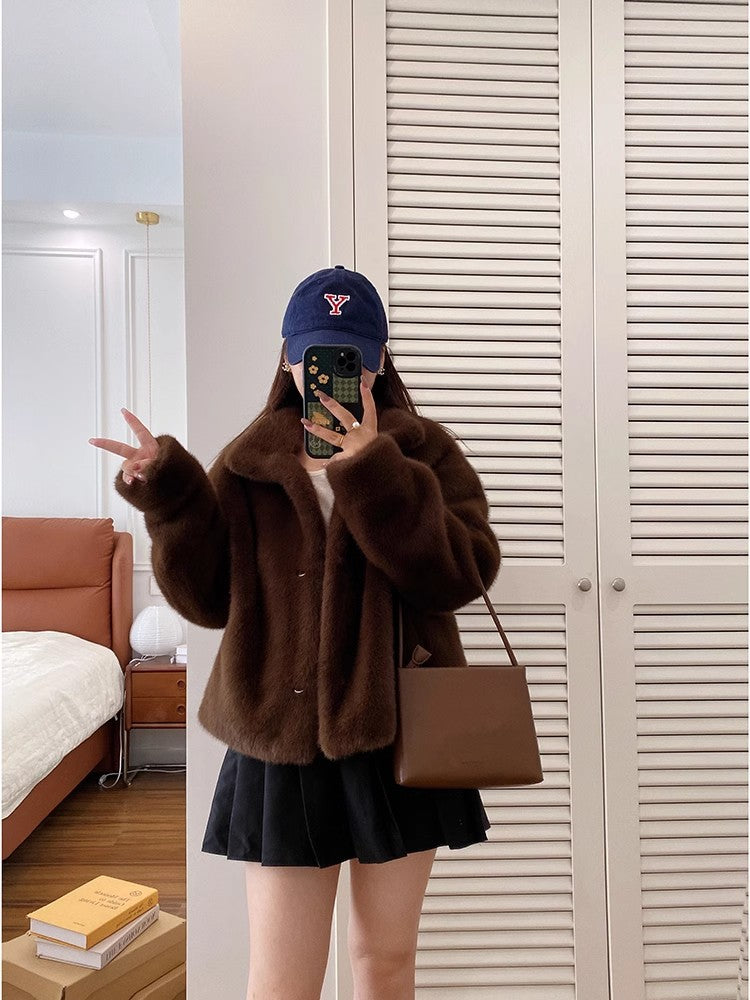 Short Artificial Mink Hair Fur Coat For Women