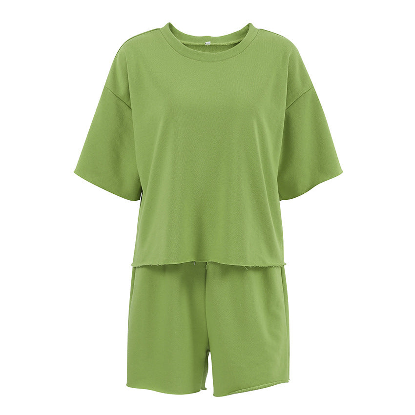Green Short-sleeve Shorts Casual Sportswear Set