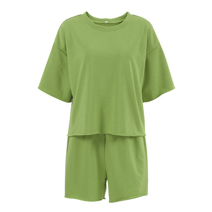 Green Short-sleeve Shorts Casual Sportswear Set