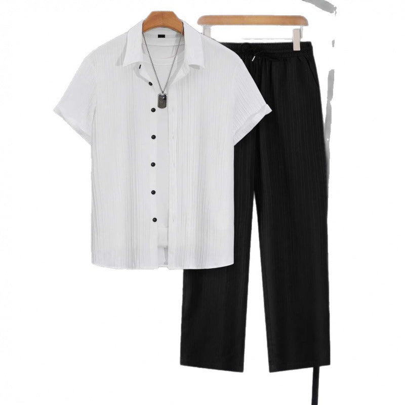 Digital-print Short-sleeve Shirt And Pants Set