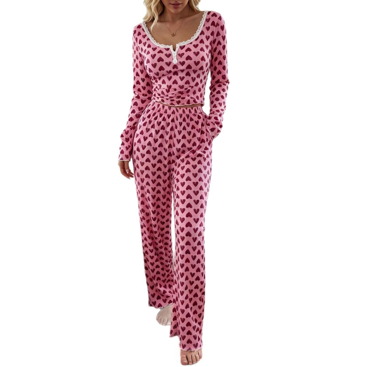 Two-piece Set Heart-print Top And Pants