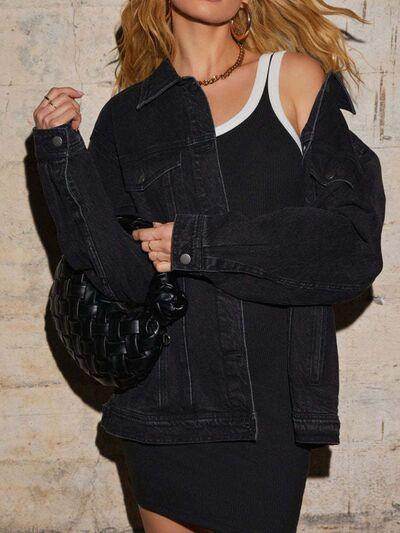 Button Up Collared Neck Denim Jacket for Women Fashion