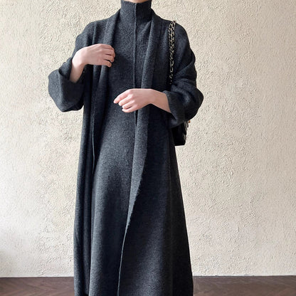Laid-back Long Knit Cardigan And Sweater Set