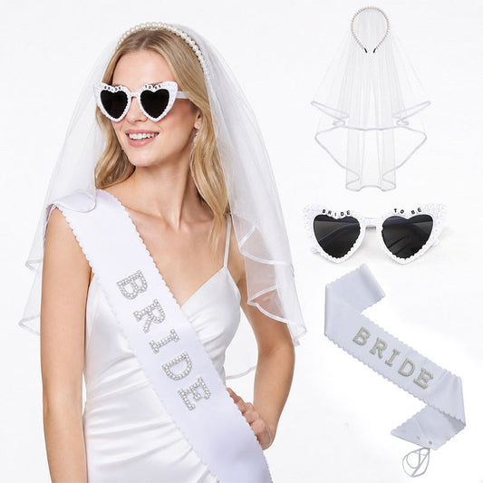 Veil, Bridal Pearl Hairband One-Piece Sunglasses Wedding Shoulder Strap