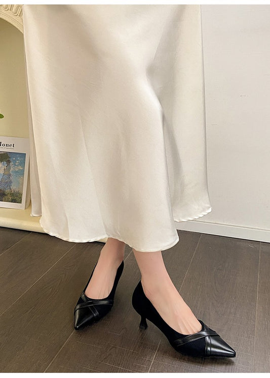 Women French Style Height Increase Stiletto Pumps, New Spring Autumn Gentle Mary Jane Leather Shoes For Dresses