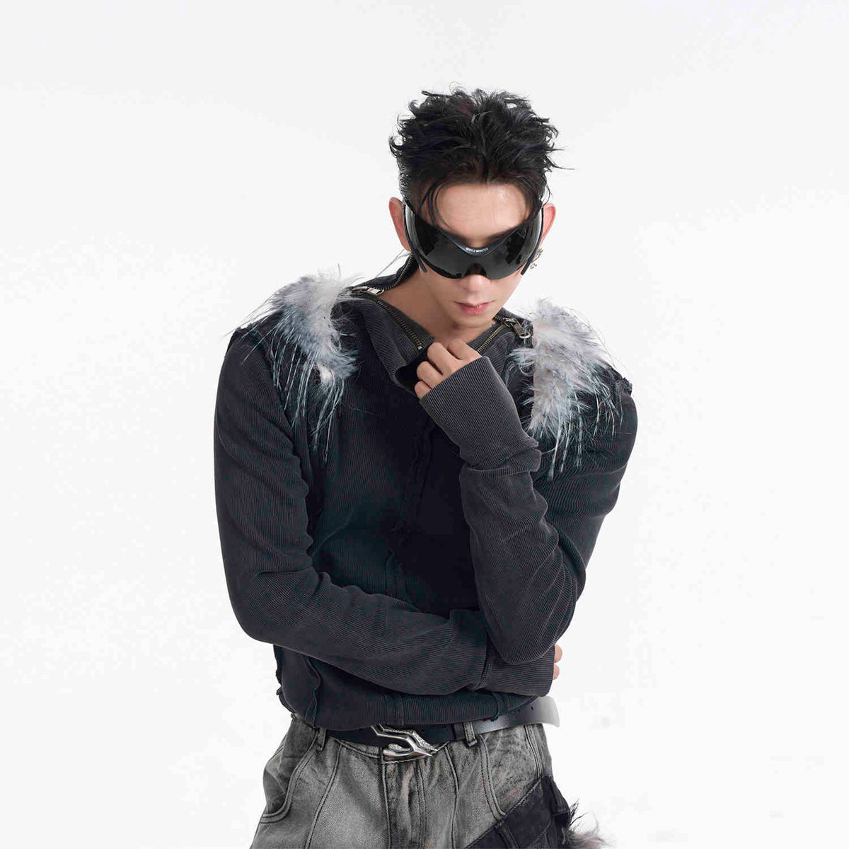 Turtleneck Patchwork Fur Short-sleeved T-shirt Men