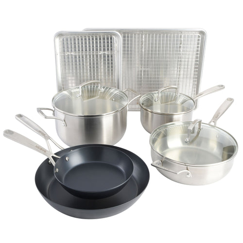 Babish 12 Piece Stainless Steel, Carbon Steel, & Aluminum Essential Cookware Set
