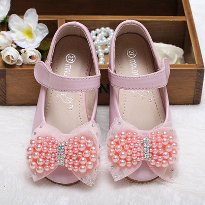 Princess Shoes Girls' Pearl Bow Leather Shoes Wedding Shoes