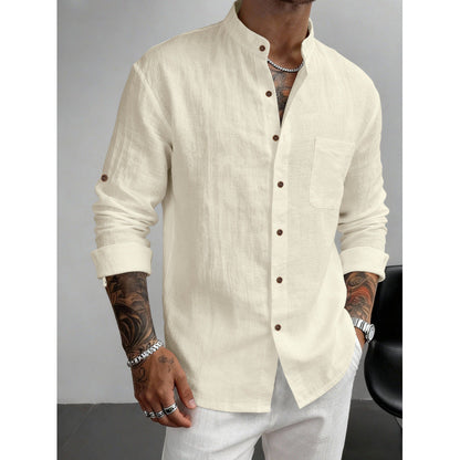 Hawaiian Style Stand-up Collar Breathable Casual Long-sleeved Shirt