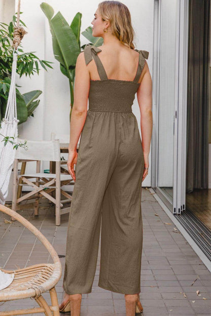 ODDI Full Size Bodice Smocked Sleeveless Jumpsuit for Women