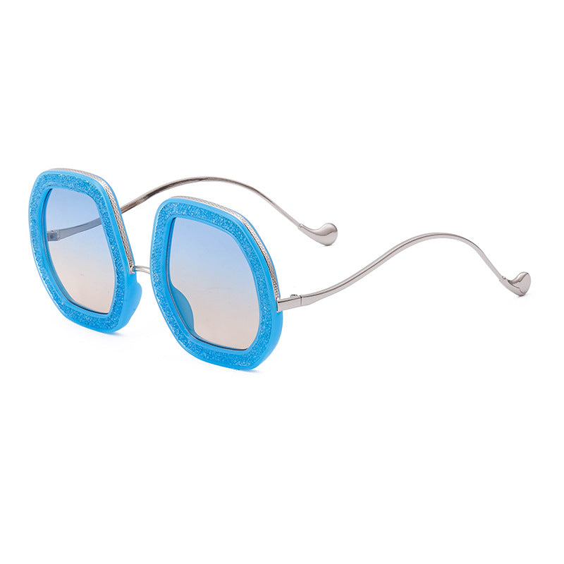 European And American-style Womens Diamond-encrusted Polygonal Irregular Sunglasses