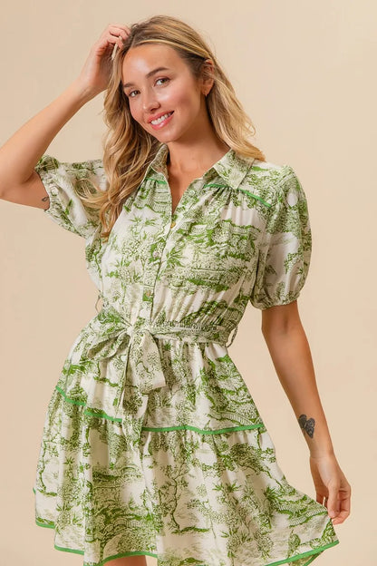BiBi Woven Printed Tiered Dress